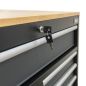 Preview: Mobiler Werkstattwagen mit 9 Schubladen und Holzarbeitsplatte grau Preview: Mobiler Werkstattwagen mit 9 Schubladen und Holzarbeitsplatte grau