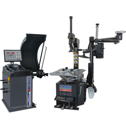 PKW Reifenmontiermaschine STM-122 und Radwuchtmaschine Präzision-XL 3D inkl. Hilfsmontagearm rechts