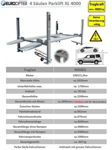 Parklift Steinbock XL 3600 kg