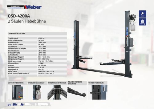 2 Säulen Hebebühne Weber Klassik Serie QSD-4200A