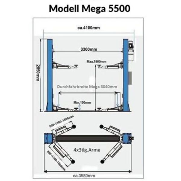 2 Säulenhebebühne Mega 5500 4x3 - 400 V