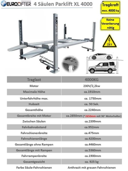 Parklift Steinbock XL 3600 kg